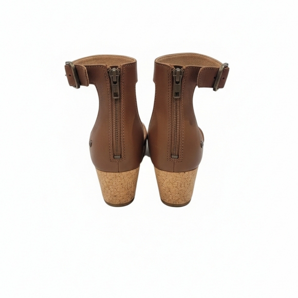 UGG Zoe II Tan Leather Wedge Sandals Size 7.5 - Picture 3 of 5